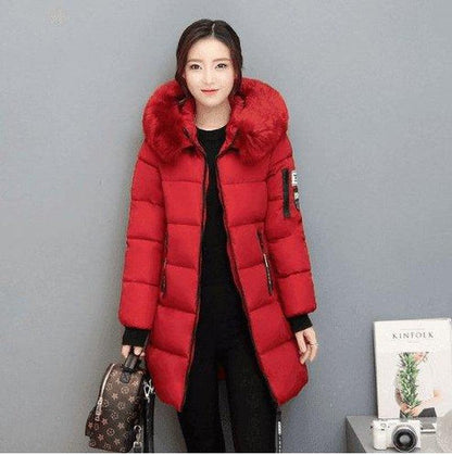 Cheky - Slim thick cotton jacket large fur collar cotton suit