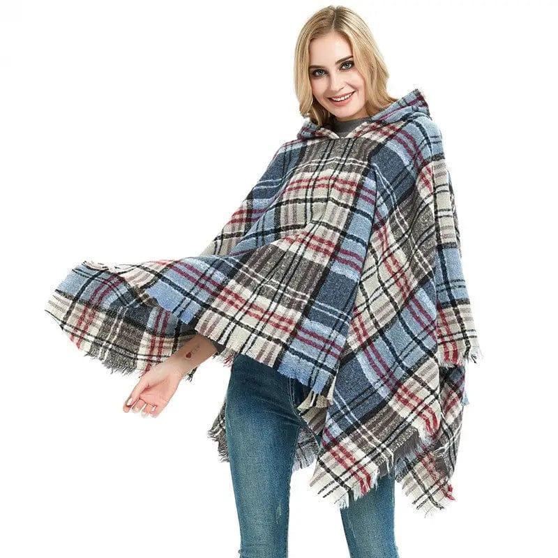 Cheky - Spring Autumn And Winter Plaid Ribbon Cap Cape And Shawl