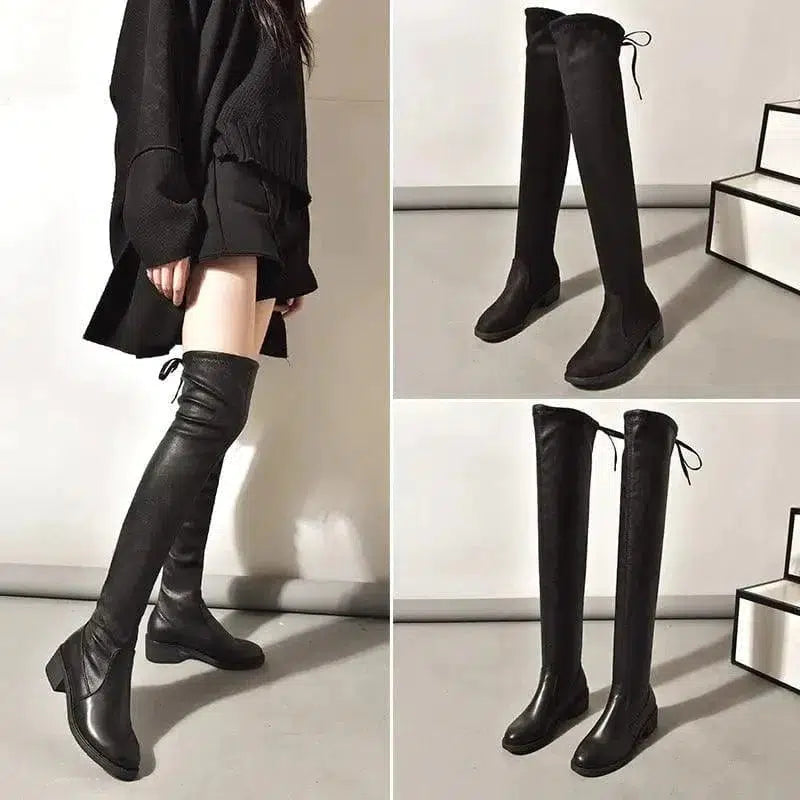 Cheky - Women Fleece Flat Elastic Over Knee Slim Boots