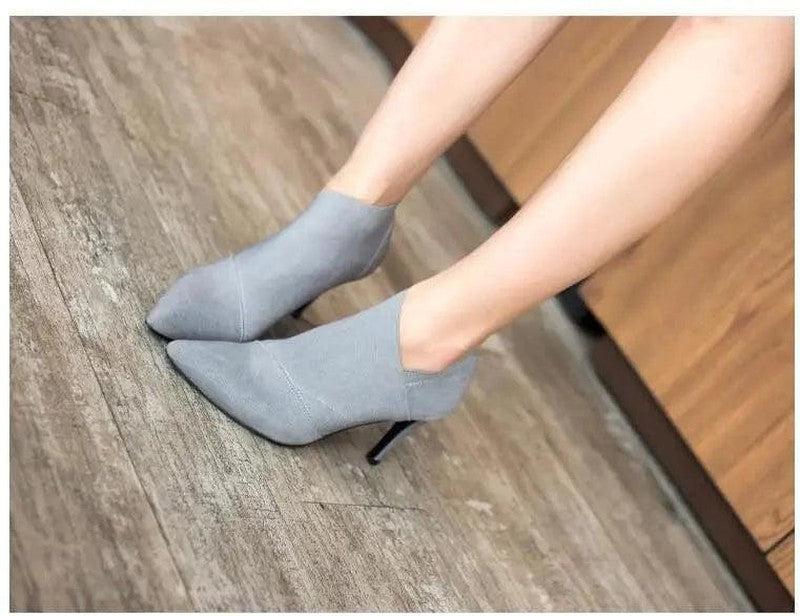 Cheky - Women Shoes Slip-On Retro High Heel Ankle Boot Elegant Cusp England Casual Short Boots Female Pointed Toe Stiletto Shoes